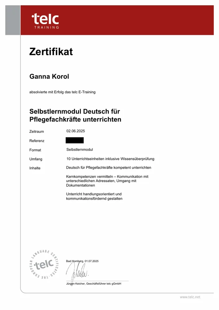 telc Zertifikat Pflegefachkräfte unterrichten