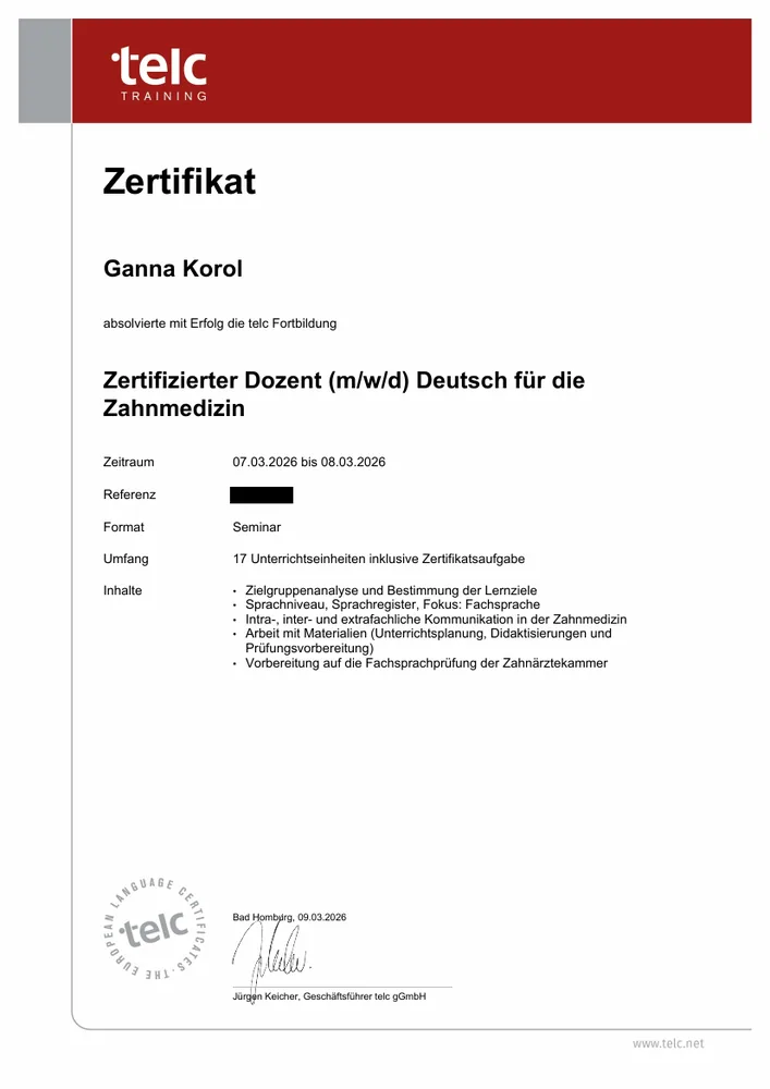 telc Zertifikat Deutsch für die Zahnmedizin